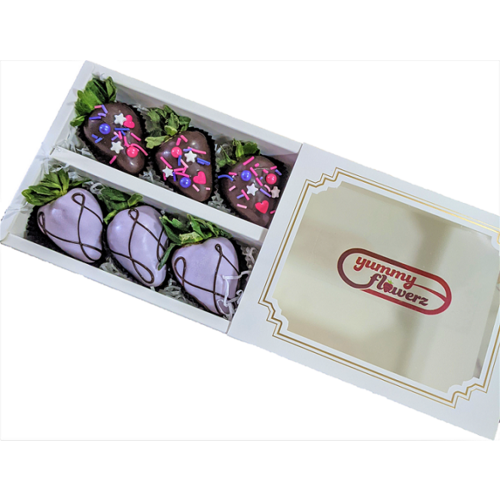 6pcs Black & Purple Sprinkles Chocolate Strawberries Gift Box